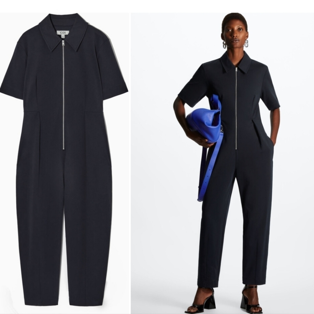 COS Black Short-Sleeve Zip Jumpsuit